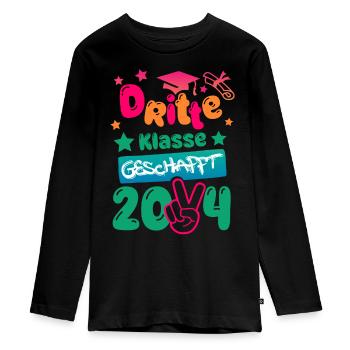 Schule - Dritte Klasse geschafft - Zeugnis - 2024 - Teenager Premium Bio Langarmshirt - Schwarz - Vorne - AI Model Kid Female (0cm)