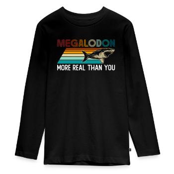 Megalodon - Echter als du - Megalodon-Hai - Teenager Premium Bio Langarmshirt - Schwarz - Vorne - AI Model Kid Female (0cm)