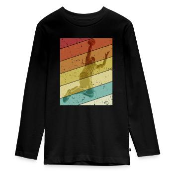 Retro Basketballkorb Basketballspieler Basketball - Teenager Premium Bio Langarmshirt - Schwarz - Vorne - AI Model Kid Female (0cm)