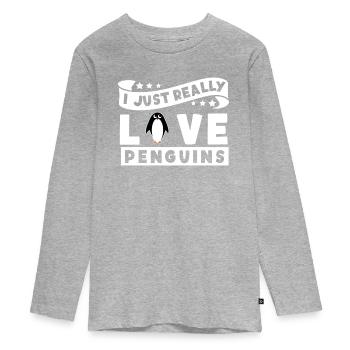 J’aime vraiment les pingouins Oiseau de mer Manchot royal - T-shirt manches longues Premium Ado - gris chiné - Devant