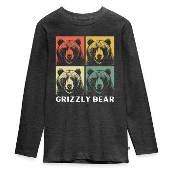 Grizzli Ours brun - T-shirt manches longues Premium Ado - anthracite chiné - Devant - AI Model Kid Female (0cm)