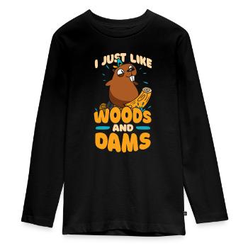 I Just Like Woods And Dams Castor Canadensis - Teenager Premium Organic Long Sleeve Shirt - black - Front - AI Model Kid Female (0cm)