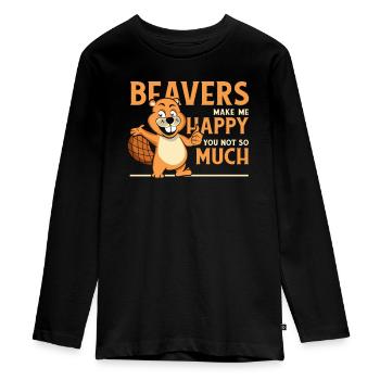 Beavers Make Me Happy Castor Canadensis Eurasian - Teenager Premium Organic Long Sleeve Shirt - black - Front - AI Model Kid Female (0cm)