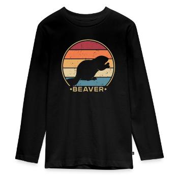 Retro North American Eurasian Castor Canadensis - Teenager Premium Organic Long Sleeve Shirt - black - Front - AI Model Kid Female (0cm)