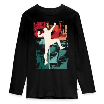 Klettern Kletterer Berge Bergsteigen Sport Natur - Teenager Premium Bio Langarmshirt - Schwarz - Vorne - AI Model Kid Female (0cm)