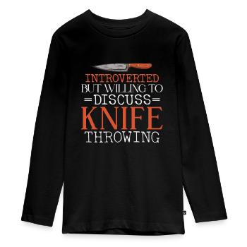 Messerwurfscheibe Geschenk Messerwerfer - Teenager Premium Bio Langarmshirt - Schwarz - Vorne - AI Model Kid Female (0cm)