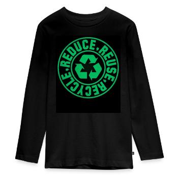 Reduce, Reuse, Recycle Earth Day - Teenager Premium Organic Long Sleeve Shirt - black - Front - AI Model Kid Female (0cm)