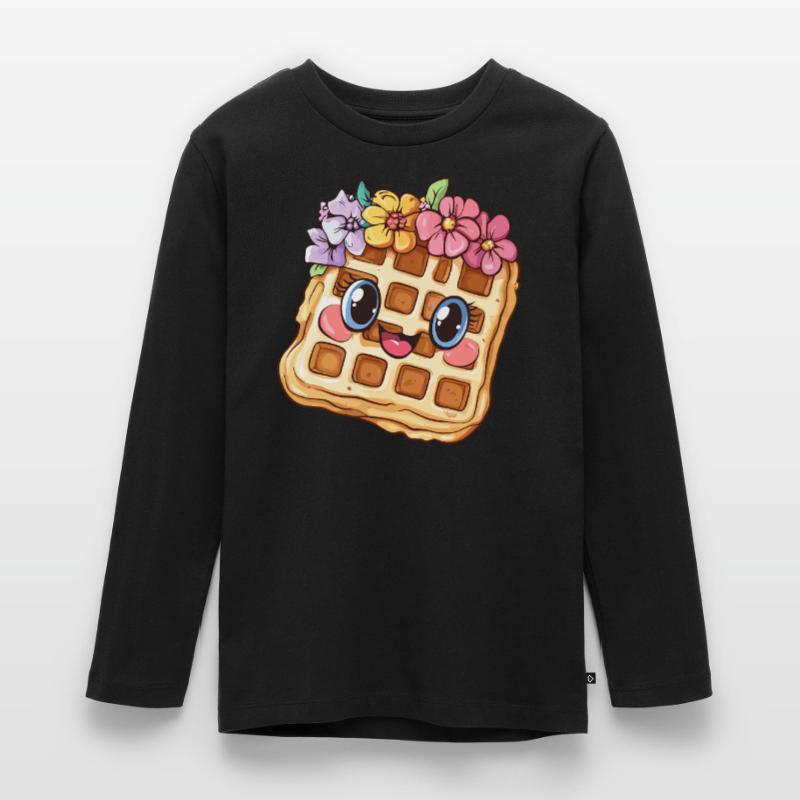 Waffel mit Blumen Teenager Premium Bio Langarmshirt