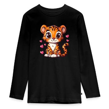 Cute Tiger with Heart - Teenager Premium Organic Long Sleeve Shirt - black - Front - AI Model Kid Female (0cm)