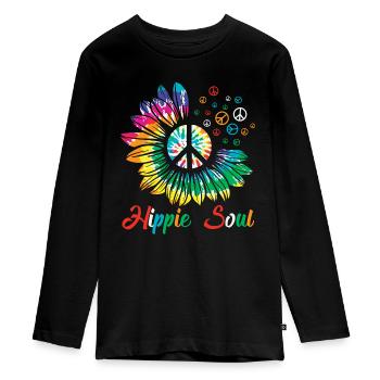 Hippie Soul Sunflower Peace - Teenager Premium Organic Long Sleeve Shirt - black - Front - AI Model Kid Female (0cm)