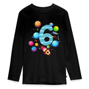 6ème anniversaire Garçons 6 ans Planète Anniversaire - T-shirt manches longues Premium Ado - noir - Devant - AI Model Kid Female (0cm)