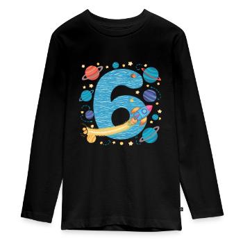 6ème anniversaire garçons 6 ans planète anniversaire - T-shirt manches longues Premium Ado - noir - Devant - AI Model Kid Female (0cm)