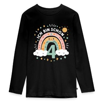 4. Geburtstag Geburtstagsshirt Regenbogen Wolke - Teenager Premium Bio Langarmshirt - Schwarz - Vorne - AI Model Kid Female (0cm)