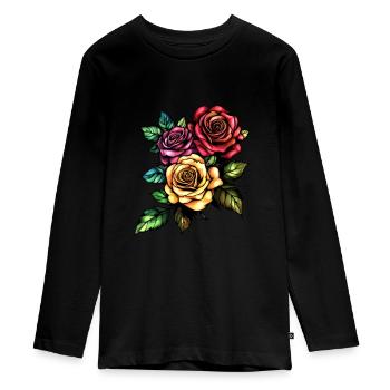 Roses Flowers Love - Teenager Premium Organic Long Sleeve Shirt - black - Front - AI Model Kid Female (0cm)