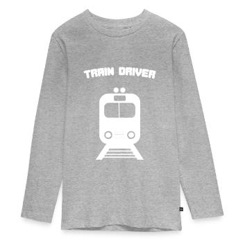 Zugführer Zug Lokomotive Gleis - Teenager Premium Bio Langarmshirt - Grau meliert - Vorne
