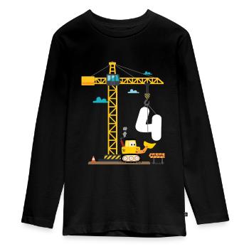 Kinder 4. Geburtstag Jungs mit Kran und Bagger, - Teenager Premium Bio Langarmshirt - Schwarz - Vorne - AI Model Kid Female (0cm)