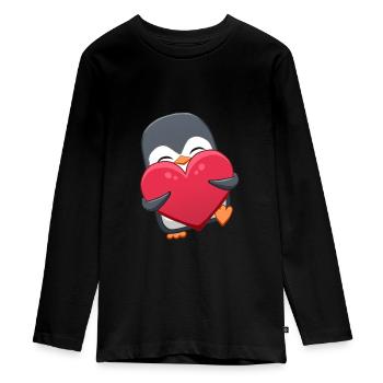 Penguin with heart - Teenager Premium Organic Long Sleeve Shirt - black - Front - AI Model Kid Female (0cm)
