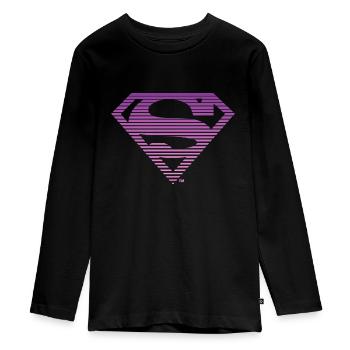 DC Comics Superman Logo Rayé Au Dégradé - T-shirt manches longues Premium Ado - noir - Devant - AI Model Kid Female (0cm)