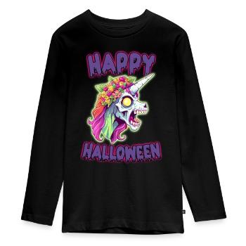 Radiant Halloween Zombiecorn Unicorn - Teenager Premium Organic Long Sleeve Shirt - black - Front - AI Model Kid Female (0cm)