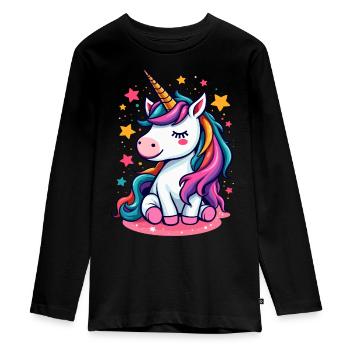 Sleeping Unicorn Surrounded by Stars - Teenager Premium Organic Long Sleeve Shirt - black - Front - AI Model Kid Female (0cm)