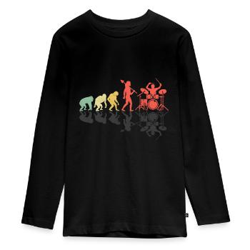 Drummer Evolution Drum Music Lover Drumming Drumme - T-shirt manches longues Premium Ado - noir - Devant - AI Model Kid Female (0cm)