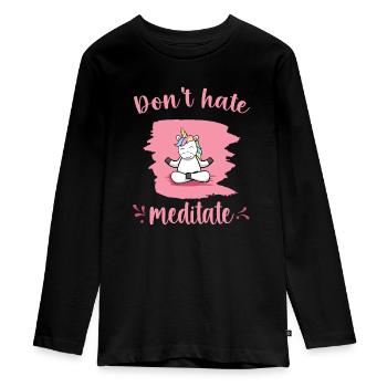 Unicorn Meditation Relaxation Yoga Gift - Teenager Premium Organic Long Sleeve Shirt - black - Front - AI Model Kid Female (0cm)