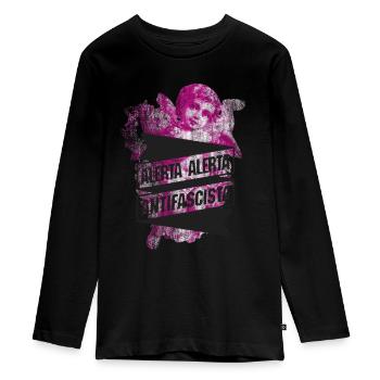 Anti-fascist angel - Teenager Premium Organic Long Sleeve Shirt - black - Front - AI Model Kid Female (0cm)