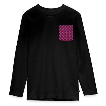 Printed Pocket Colorful Flower Pattern T-Shirt - Teenager Premium Organic Long Sleeve Shirt - black - Front - AI Model Kid Female (0cm)