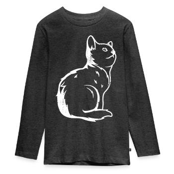 Croquis de chat - T-shirt manches longues Premium Ado - anthracite chiné - Devant - AI Model Kid Female (0cm)