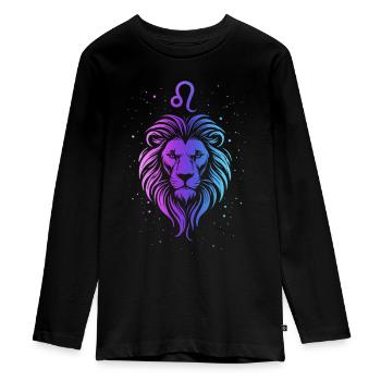 Leo – neon zodiac sign - Teenager Premium Organic Long Sleeve Shirt - black - Front - AI Model Kid Female (0cm)