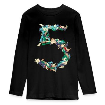 5th birthday Dino confetti shirt hey kids !!! - Teenager Premium Organic Long Sleeve Shirt - black - Front - AI Model Kid Female (0cm)