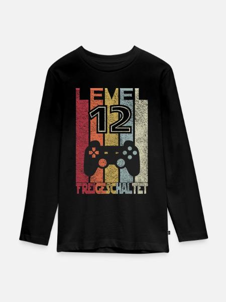 Level 12 freigeschaltet - Teenager Premium Bio Langarmshirt - Schwarz