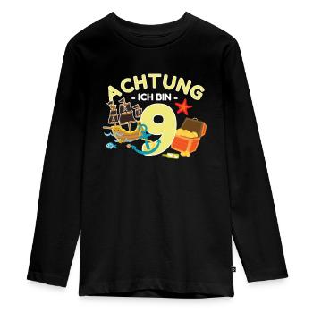 Piraten 9. Geburtstag Pirat 9 Jahre Geschenk - Teenager Premium Bio Langarmshirt - Schwarz - Vorne - AI Model Kid Female (0cm)