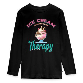 Eiscreme Billiger Als Therapie Für Gefrorene - Teenager Premium Bio Langarmshirt - Schwarz - Vorne - AI Model Kid Female (0cm)