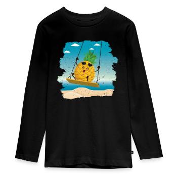 Ananas-schaukel-design Für Strandliebhaber Ananas - Teenager Premium Bio Langarmshirt - Schwarz - Vorne - AI Model Kid Female (0cm)