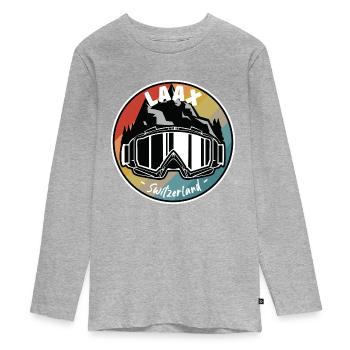 Skiing In Laax Switzerland - Teenager Premium Organic Long Sleeve Shirt - heather grey - Front