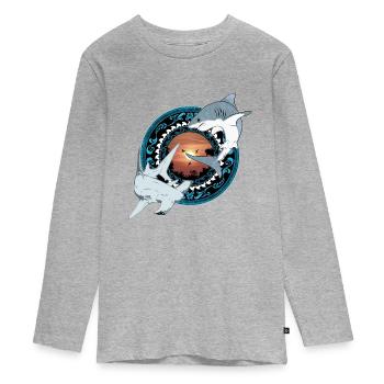 Hammerhead Great White Shark Hawaiian - Teenager Premium Organic Long Sleeve Shirt - heather grey - Front