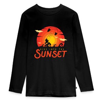 Kitesurfing, Kitesurfing Kitesurfen, Kite, - Teenager Premium Organic Long Sleeve Shirt - black - Front - AI Model Kid Female (0cm)