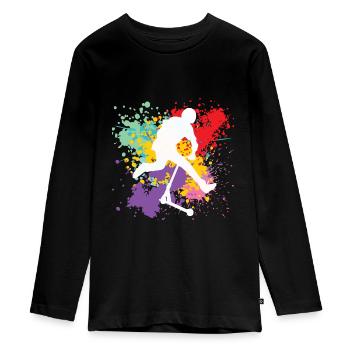 trottinette freestyle - T-shirt manches longues Premium Ado - noir - Devant - AI Model Kid Female (0cm)