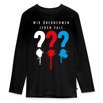 Die Drei ??? Wir übernehmen jeden Fall - Teenager Premium Bio Langarmshirt - Schwarz - Vorne - AI Model Kid Female (0cm)