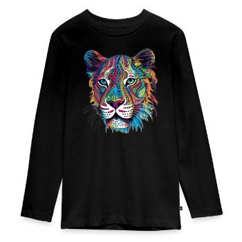 Colourful Tiger Head - Teenager Premium Bio Langarmshirt - Schwarz - Vorne - AI Model Kid Female (0cm)