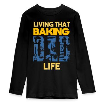 Living That Baking Dad Life Baker Papa - Teenager Premium Organic Long Sleeve Shirt - black - Front - AI Model Kid Female (0cm)