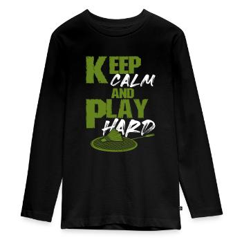 keep calm spiel badminton - Teenager Premium Bio Langarmshirt - Schwarz - Vorne - AI Model Kid Female (0cm)