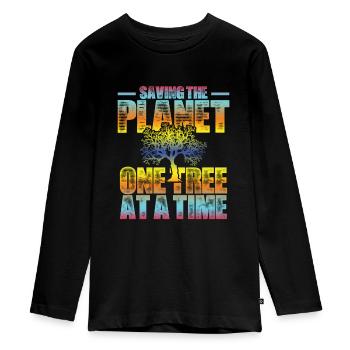 save planet baum - Teenager Premium Bio Langarmshirt - Schwarz - Vorne - AI Model Kid Female (0cm)