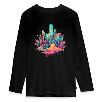 colorful skyline - Teenager Premium Bio Langarmshirt - Schwarz - Vorne - AI Model Kid Female (0cm)