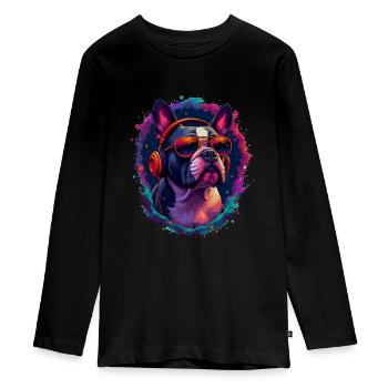 Bouledogue avec lunettes de soleil Motif animalier Art - T-shirt manches longues Premium Ado - noir - Devant - AI Model Kid Female (0cm)