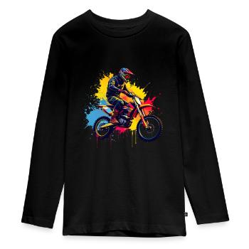 Motocross Design Art Aquarelle Éclaboussures Coloré - T-shirt manches longues Premium Ado - noir - Devant - AI Model Kid Female (0cm)