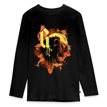 Harry Potter Haus Gryffindor Löwe - Teenager Premium Bio Langarmshirt - Schwarz - Vorne - AI Model Kid Female (0cm)