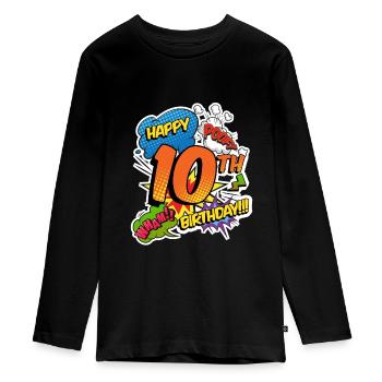 10. Geburtstag Junge Comic-Stil Superhelden - Teenager Premium Bio Langarmshirt - Schwarz - Vorne - AI Model Kid Female (0cm)