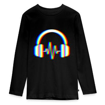 Glitch Kopfhörer – Sound Waves - Teenager Premium Bio Langarmshirt - Schwarz - Vorne - AI Model Kid Female (0cm)